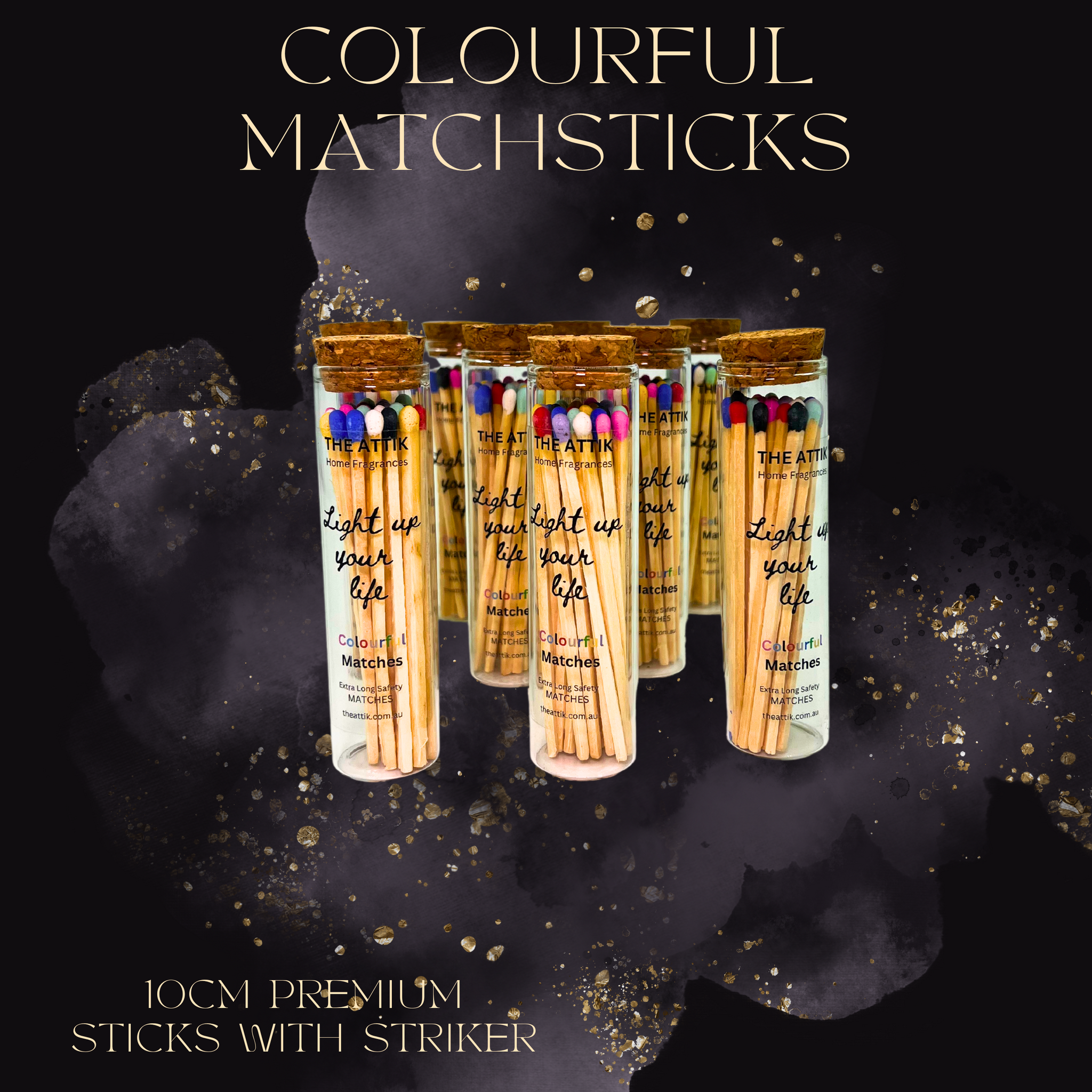 100mm Colourful Matches in Glass Bottle - theattik.com.au